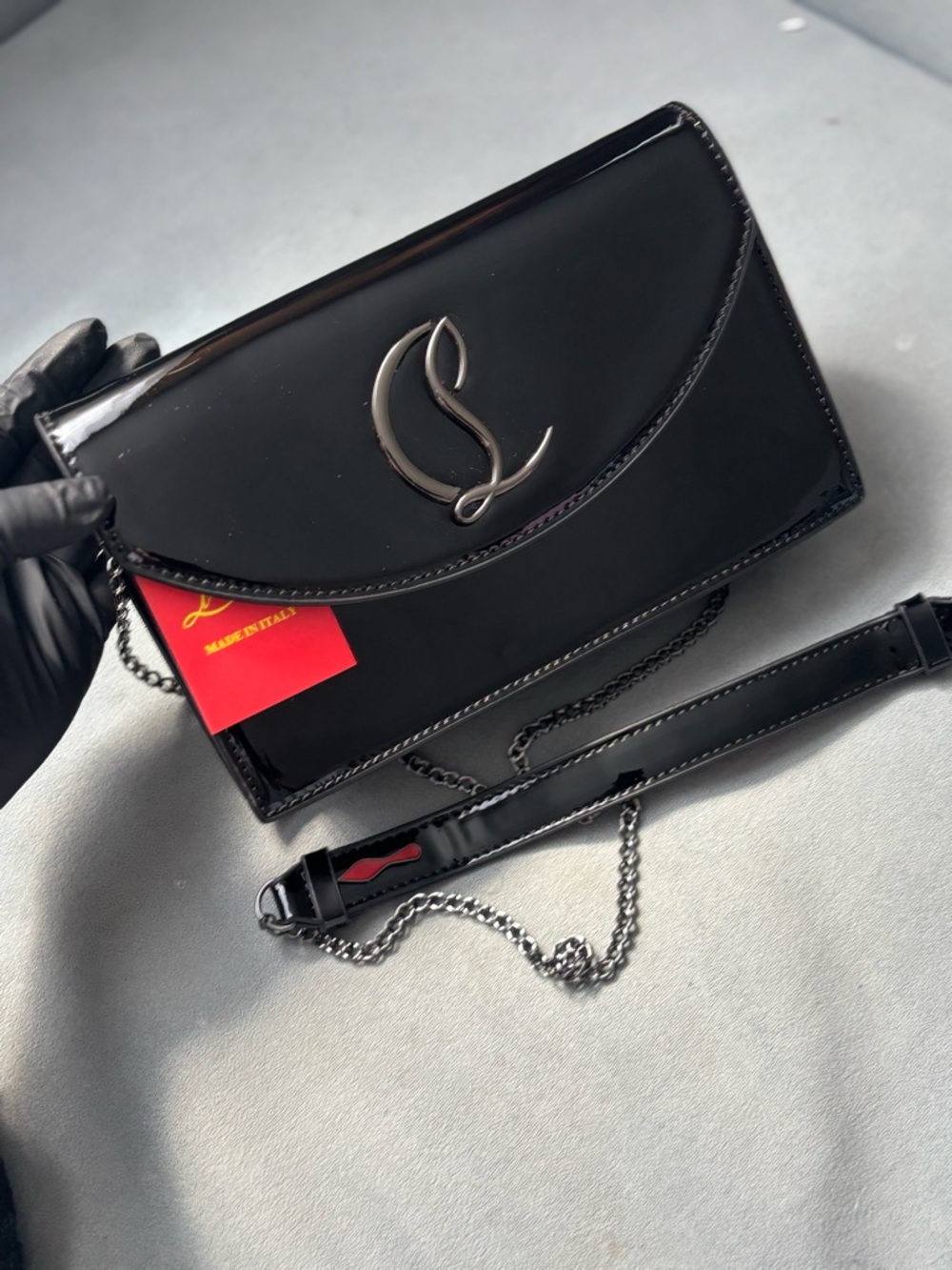 Luxury Black Patent Chain Shoulder Bag - Elegant Evening Clutch